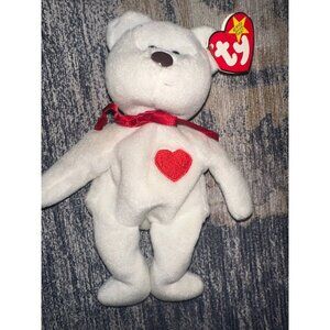 TY Beanie Baby White Teddy Bear Valentino